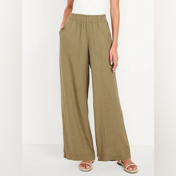 Old Navy Pants - NEW! Old Navy Kombu Green High-Waisted Linen-Blend Wide-Leg Pants -#683290 🩷🪕